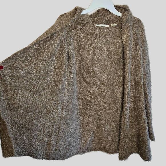Anthropologie Sleeping on Snow Fuzzy Hooded Cardigan Tan S Soft Cozy Open Front - Picture 8 of 15